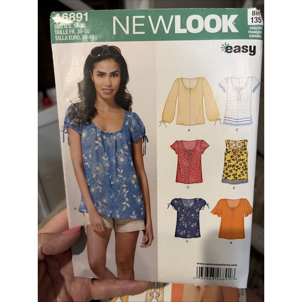 New Look 6891 Sewing Pattern Misses Tops Blouse Sizes 10-22 Uncut 2012